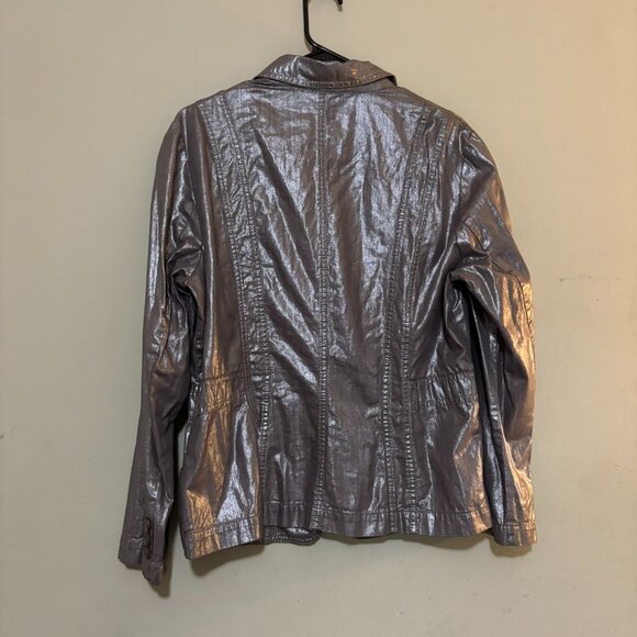 Bianca Womens Grey Silver Metallic Shimmer Button Down Jacket Size 42 / US 12 - Picture 2 of 4